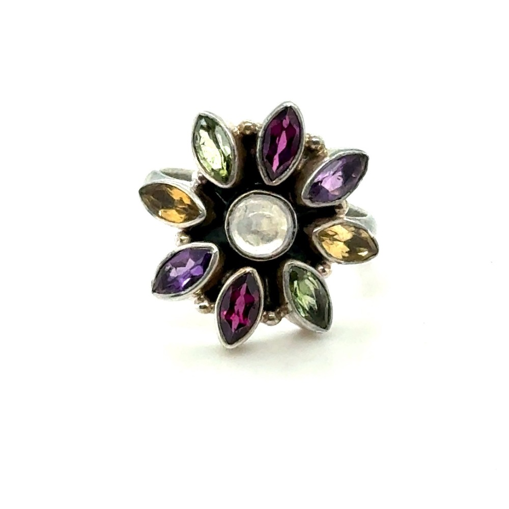 Nicky Butler Sterling Silver Multi-Gemstone Moonstone Flower Ring‎ Size 7